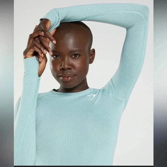 Gymshark Vital Seamless 2.0 Long Sleeve Top Pearl Blue Marl - Picture 3 of 11